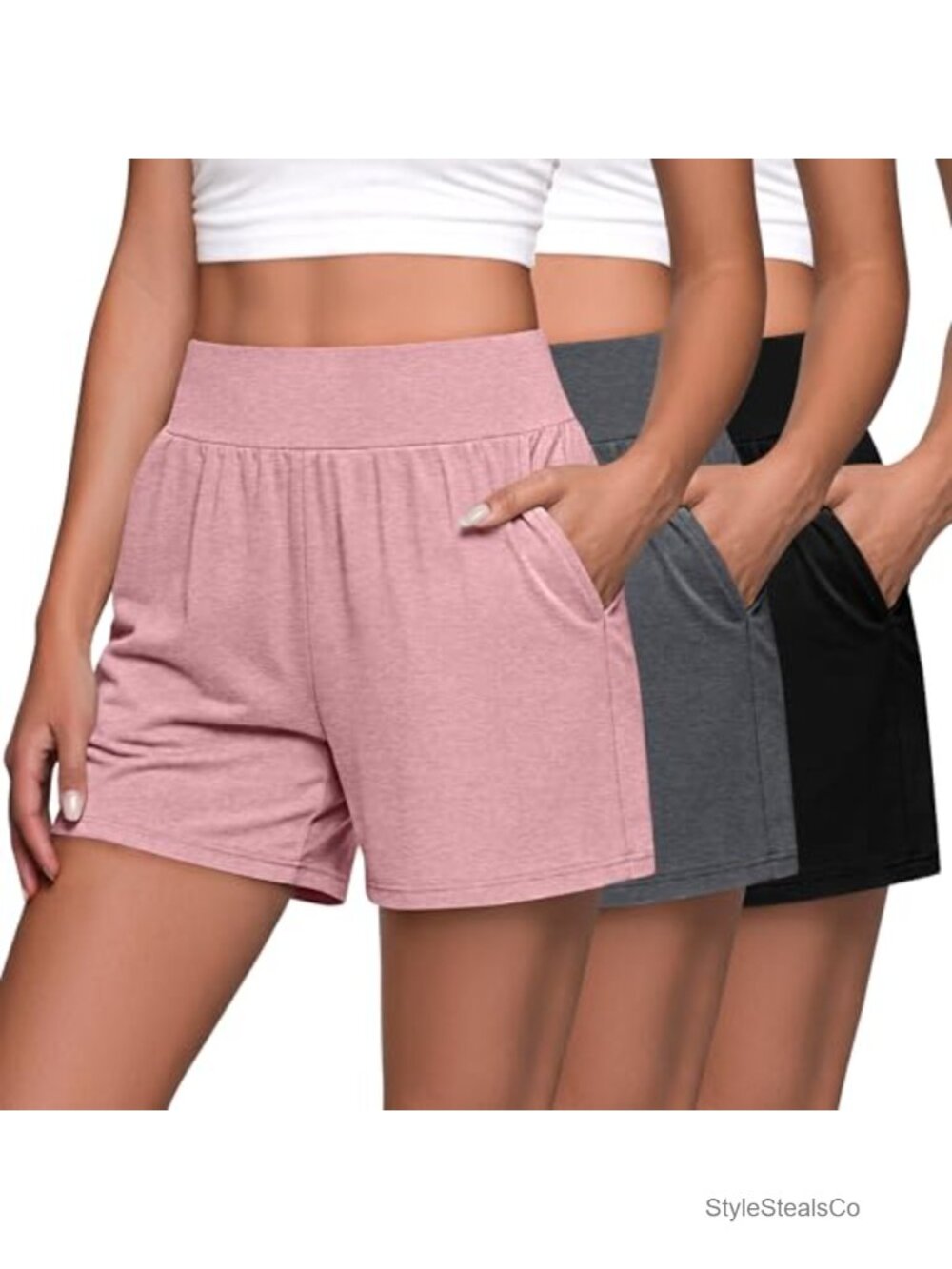 Womens 5in High Waist Wide Leg Athletic Shorts 3 Pack Soft Stretch Cotton